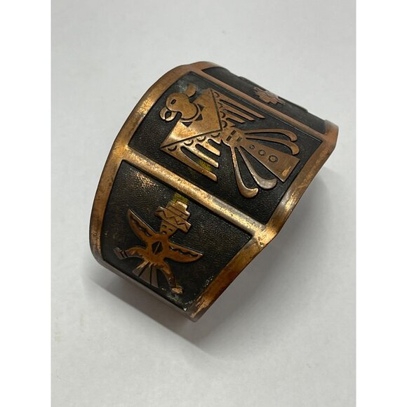 Thunderbird Kei Copper Cuff Bracelet with Thunderbird and Kachina spirits, Nativ - Picture 4 of 7